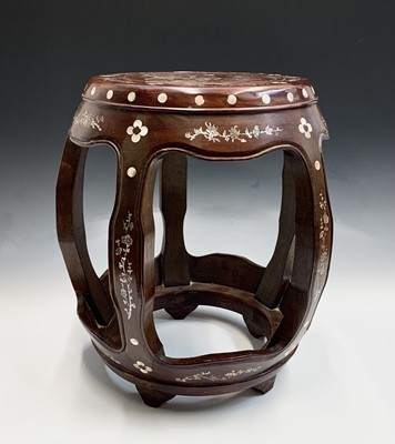 Lot 117 - A Chinese hardwood and mother of pearl stool,...