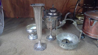 Lot 17 - Sterling silver trumpet vase, plated teapot, E....