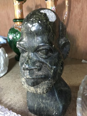 Lot 23 - African stone carved head, pair of bohemian...