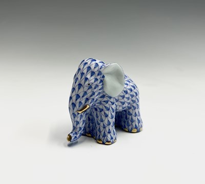 Lot 864 - A Herend porcelain elephant, having blue scale...