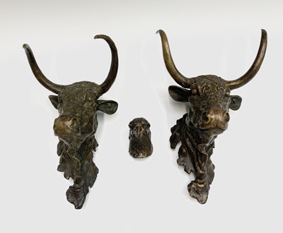 Lot 91 - Two bronze bull head wall mounts, 20th century,...