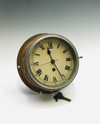 Lot 2901 - An English brass cased ship's bulkhead clock,...