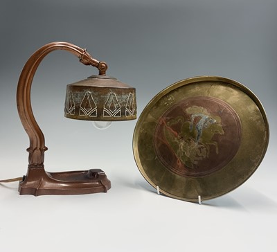 Lot 100 - An Art Deco copper and copper finish desk lamp...