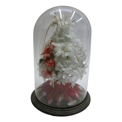 Lot 109 - A Victorian feather flower display surmounted...