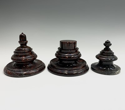Lot 106 - A Cornish red serpentine turned inkwell and...