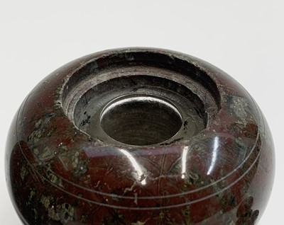 Lot 109 - A Cornish red serpentine turned barrel-shaped...