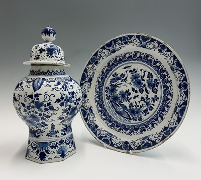 Lot 980 - A Dutch Delft blue and white large plate, 18th...