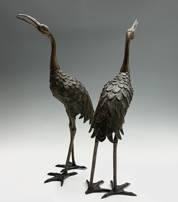 Lot 145 - A pair of Japanese bronze cranes, early 20th...