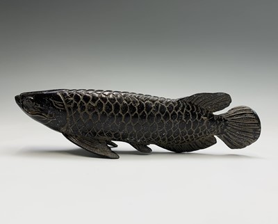 Lot 142 - A pair of Chinese bronze models of carp,...