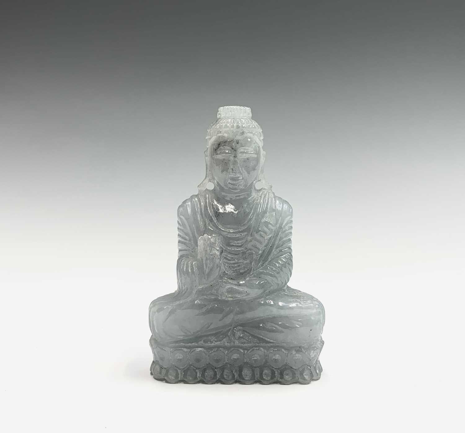 Lot 254 - A Chinese greenstone figure of Buddha, 20th...