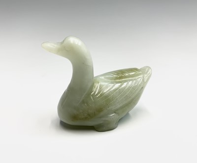 Lot 86 - A Chinese carved jade model of a duck, height...