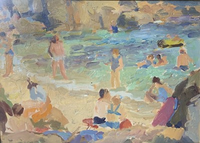 Lot 210 - John HARVEY (1935) Down by the Sea Oil on...