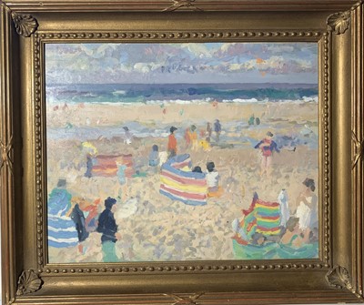 Lot 267 - John HARVEY (1935) A Day at the Beach Oil on...