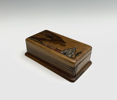 Lot 1022 - Five Jerusalem olive wood boxes, to include a...