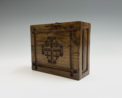 Lot 1022 - Five Jerusalem olive wood boxes, to include a...