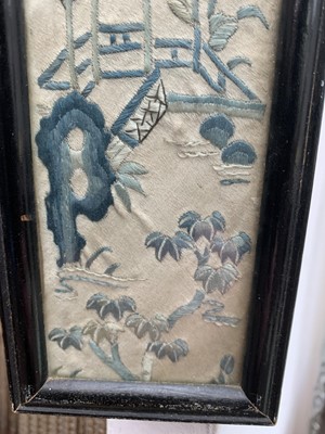 Lot 124 - A Chinese silk embroidered panel, circa 1900,...