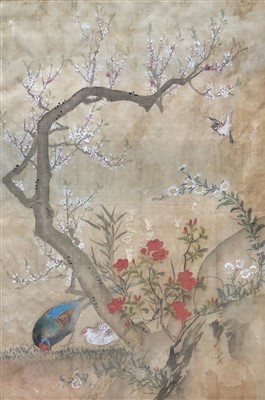 Lot 731 - A Japanese painting on silk, depicting two...