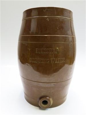 Lot 952 - A treacle glazed stoneware four gallon barrel...