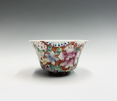 Lot 161 - A Chinese millefleur tea bowl, red six...