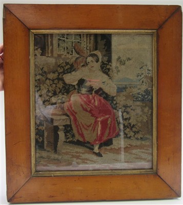 Lot 3210 - Two Victorian needlepoint pictures, each of a...