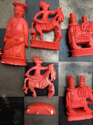 Lot 83 - A Chinese Canton carved ivory chess set, 19th...