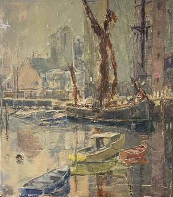 Lot 669 - Rosamond M TWEEDY Docks Oil on board Artists...