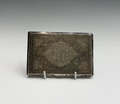 Lot 1041 - A Persian silver cigarette box, 8 x 11.7cm,...