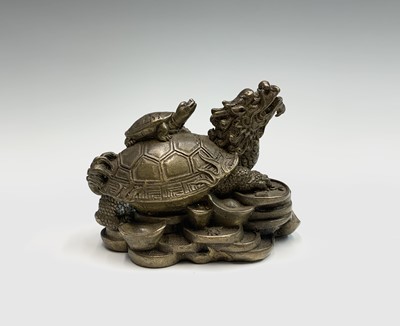 Lot 212 - A Chinese figure of two turtles standing on a...