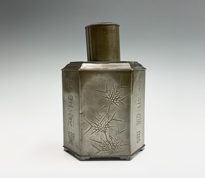 Lot 165 - A Chinese pewter tea caddy, by 'E Wo Loong Kee,...
