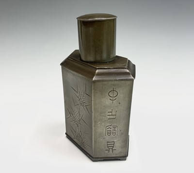 Lot 165 - A Chinese pewter tea caddy, by 'E Wo Loong Kee,...