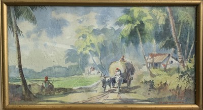 Lot 157 - A Malay watercolour of a country scene, signed,...