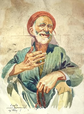 Lot 1044 - A Persian watercolour of an elderly man,...