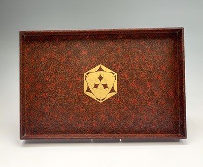Lot 107 - A Japanese red lacquer tray, with gilt...
