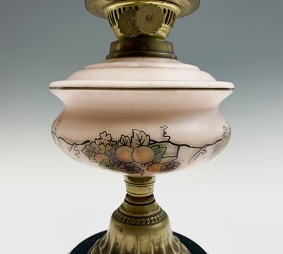 Lot 269 - A late Victorian pink opaline glass oil lamp,...