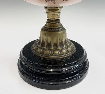Lot 269 - A late Victorian pink opaline glass oil lamp,...