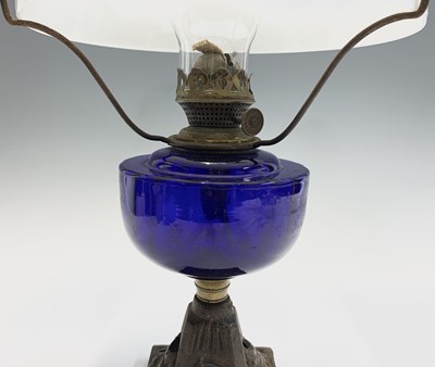 Lot 269 - A late Victorian pink opaline glass oil lamp,...
