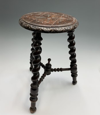 Lot 61 - A carved oak stool, 19th century, with barley...