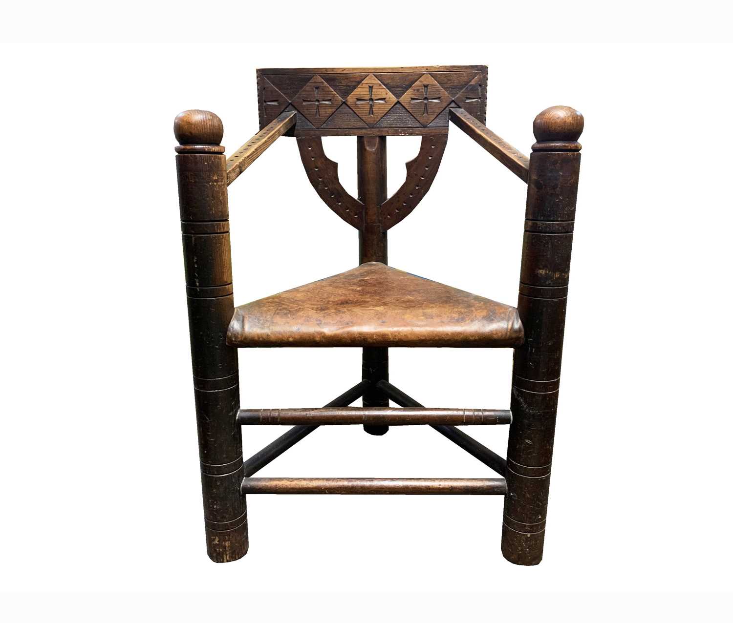 Lot 1 - A pine Turners chair, 19th century, the...