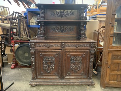 Lot 50 - A carved oak buffet, 19th century, the upper...