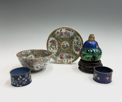 Lot 208 - A Chinese Canton porcelain bowl and saucer,...