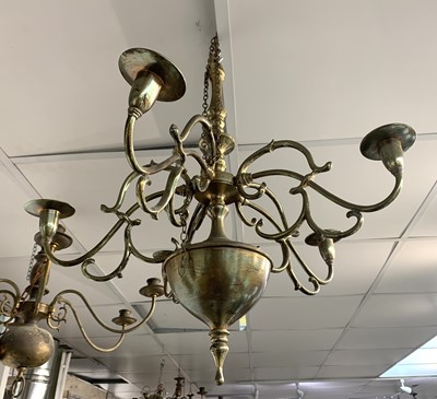 Lot 276 - A brass five branch hanging chandelier in the...