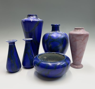 Lot 1028 - A Bretby blue pottery tall vase of tapering...