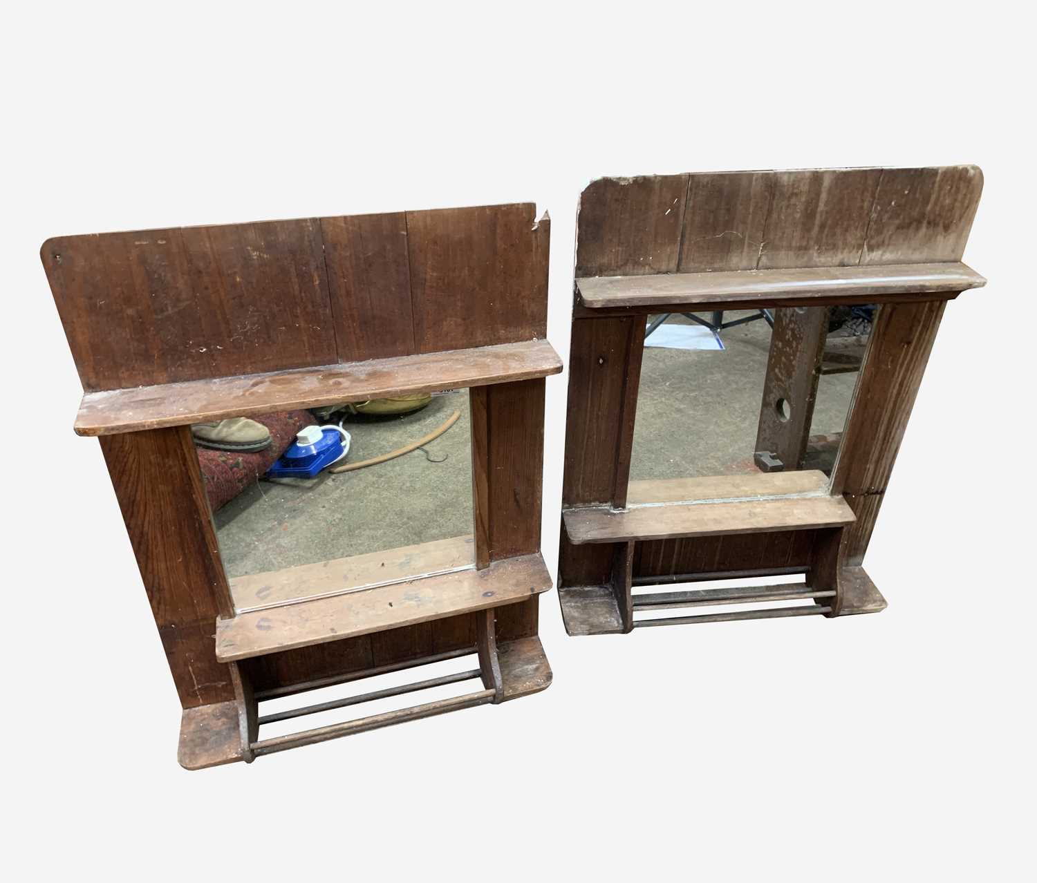 Lot 72 - A pair of pine wall mounted vanity mirrors,...