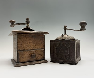 Lot 291 - A French tin plate coffee grinder, circa 1900,...