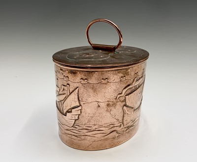 Lot 297 - A Newlyn copper oval tea caddy, the pull off...