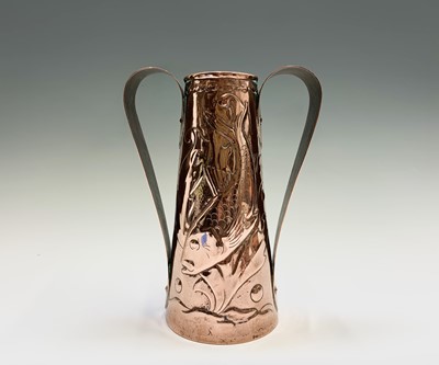 Lot 299 - A Newlyn copper twin handled vase, of tapered...