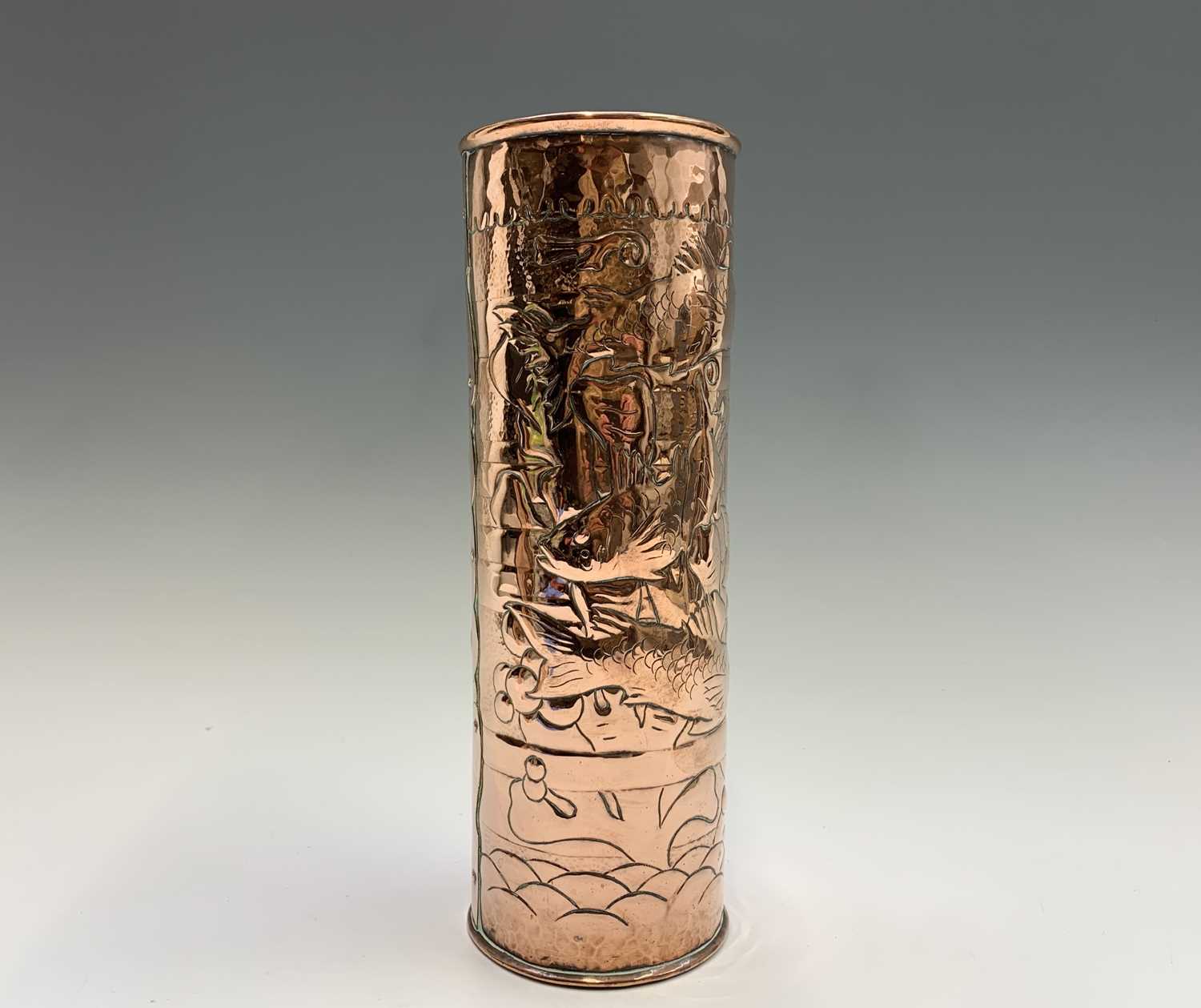 Lot 300 - A Newlyn Circular copper vase, repousse...