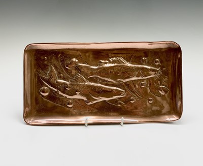 Lot 303 - A Newlyn copper small rectangular tray,...