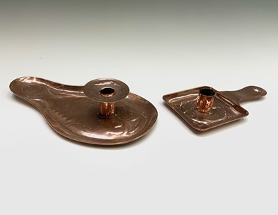 Lot 317 - A Newlyn copper chamber candlestick, repousse...