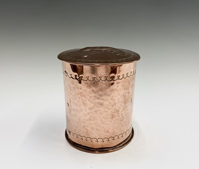 Lot 321 - A Newlyn copper cylindrical tea caddy, the...